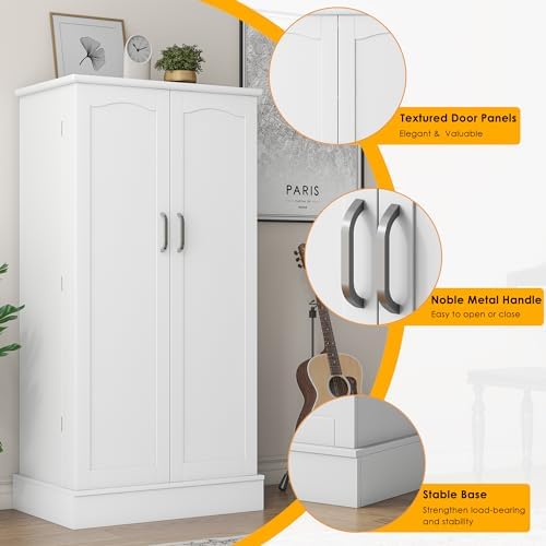 kepptory 47” Pantry Cabinet, Kitchen Pantry Storage Cabinet with Doors and Adjustable Shelves,Freestanding Buffet Cupboards Sideboard for Living Room and Dinning Room (White)