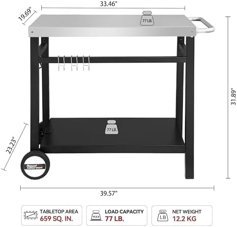 Royal Gourmet Outdoor Grill Cart, 33.5" x 19.7",2-Shelf Table with Wheels