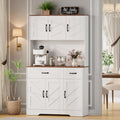 Garvee 71" Kitchen Pantry Cabinet with Charging Station, Kitchen Hutch Storage Cabinet with Large Countertop & 2 Drawers, Wood Farmhouse Food Pantry Cabinet for Dining Room, Living Room, White