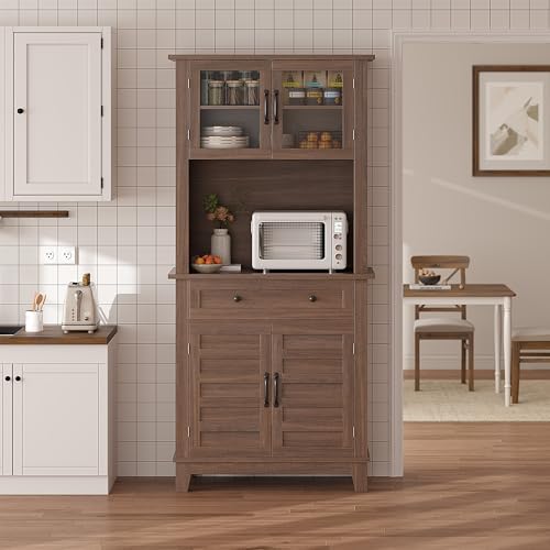 Takywep 72 in Tall Kitchen Pantry Cabinet, Kitchen Hutch Bar Cabinet