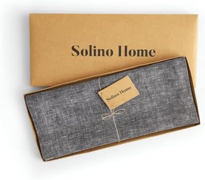Solino Home 100% Pure Linen Table Runner Black Long, Athena 14 x 156 in