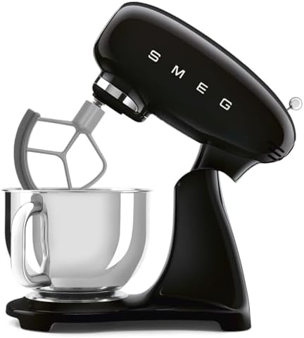 SMEG SMF05 Forte 5-Qt Stand Mixer with 750W Motor, Smooth Start & SteadyMix, Flex Edge Beater, 10 Speeds, Stainless Steel Bowl – Retro 50’s Style Planetary Mixer for Dough, Baking & Desserts-Black