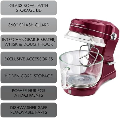 Kenmore 849083 Elite Ovation 49083 Exclusive Pour-In Top, 5 quart Tilt-Head Kitchen Stand Mixer, One Size, Red Burgundy