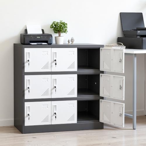 VEVOR 9 Doors Metal Locker Lockable Steel Storage Cabinet 66 lbs Load Gray