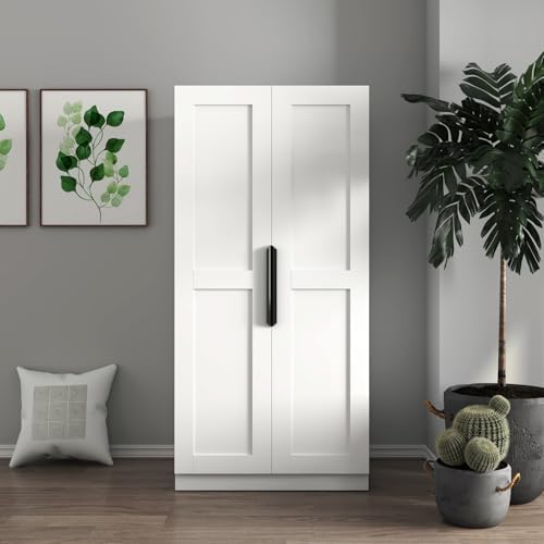 KEIKI 63" Tall Kitchen Pantry Storage Cabinet with Door-Side Rack & Shelves, Freestanding Wood Hutch Food Pantries Cupboard for Coffee Bar, Dining Room