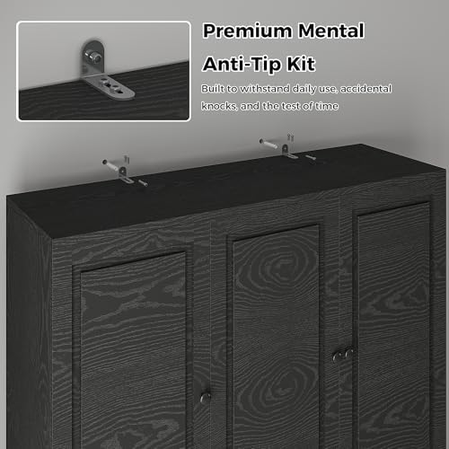 IRONCK Kitchen Pantry Storage Cabinet 47.2" W x 69" H, 6 Doors Large Storage Modern Food Pantries with 8 Shelves and Door Rack, Cupboard for Living Room Dining Room, Black