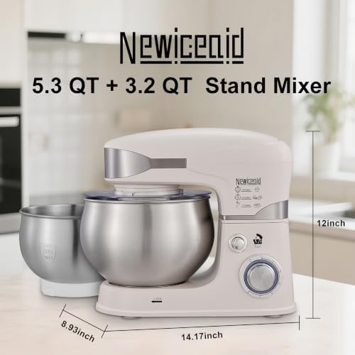 6-Speed 5.3QT+3.2QT Two-Bowl Stand Mixer, Creamy White
