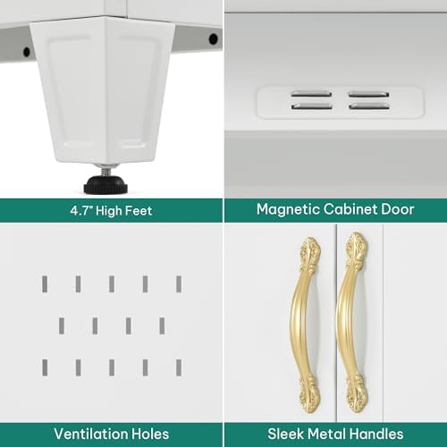 YITAHOME 71" Metal Pantry Cabinet with Drawer, Shelves & Door Racks, White