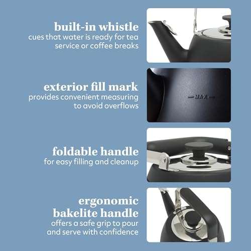 Sur La Table Kitchen Essentials Large 2 QT Heavy Gauge Stainless Steel Tea Kettle - Matte Black - Image 5