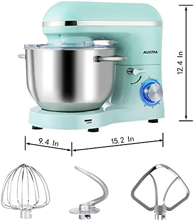 Aucma Stand Mixer,6.5-QT 660W 6-Speed Tilt-Head Food Mixer, Kitchen Electric Mixer with Dough Hook, Wire Whip & Beater (Blue, 6.5QT)