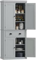 HOMCOM 72.5" Kitchen Pantry Cabinet Freestanding 4 Doors Gray
