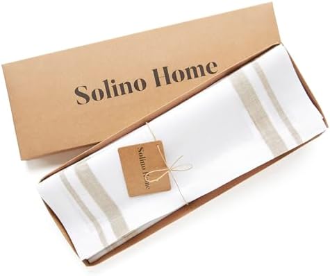 Solino Home 100% Pure Linen Placemats, 14 x 19 in, Natural Stripe, Set of 4