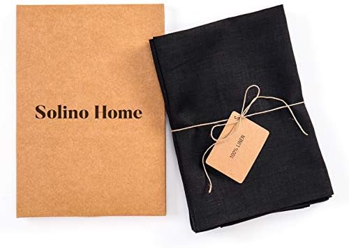 Solino Home 100% Pure Linen Dinner Napkins Black, Fete 20 x 20 in, Set of 4