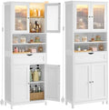 VASAGLE Storage Cabinet with LED Lights, Freestanding, Open Compartments