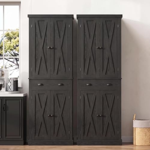 IRONCK Kitchen Pantry Storage Cabinet 72.6" H x 24" W, Black