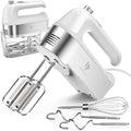 Hand Mixer Electric, 450W Kitchen Mixers with Scale Cup Storage Case, Turbo Boost/Self-Control Speed + 5 Speed + Eject Button + 5 Stainless Steel Accessories, For Easy Whipping Dough, Cream, White