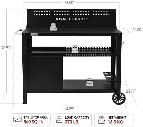 Royal Gourmet PC4401B 3-Tier Dining Cart with Wind Guard, Black