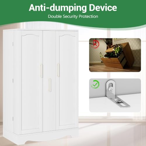 kepptory 47" Kitchen Pantry Cabinet with Drawer, Freestanding Food Storage Cabinet with Doors and Adjustable Shelves, Floor Cupboard Organizer for Dining Room White
