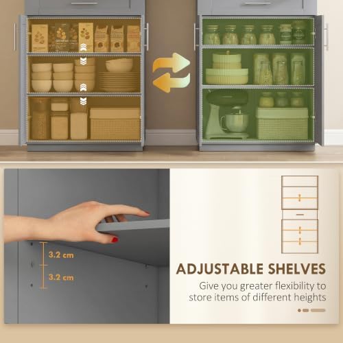 HOMCOM 72" Kitchen Pantry Storage Cabinet, Freestanding Cupboard, Gray