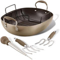 Anolon Advanced Home Hard-Anodized Nonstick Open Stock Cookware- 6 x 13 Oval Roaster with Bulb Baster and 2-Piece Turkey Lifter Set (Bronze)