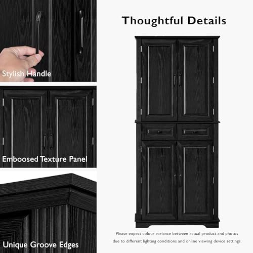 Merax Farmhouse Pantry Cabinet with Drawers and Door Shelves, Black
