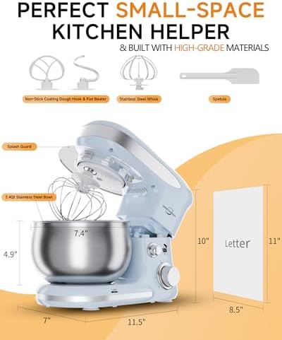 Stand Mixer 3.4QT Kitchen Electric Standing Mixer 6+P Speed 3-In-1 Blue
