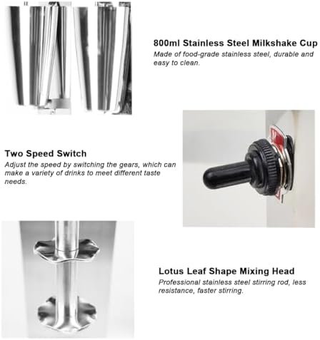 INTBUYING Dual Head Milkshake Machine Stainless Steel Milk Shake Machine 2 Speed with Mixing Cup, Smoothie Mixer Blender Cocktail Maker Commercial Milkshake Mixer
