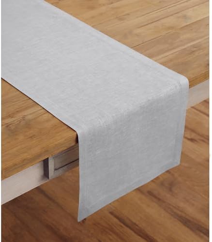 Solino Home 100% Pure Linen Table Runner Grey Extra Long, Fete 14 x 120 in
