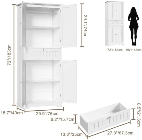 ChooChoo 72" H Bathroom Floor Cabinet with Drawer and Adjustable Shelves