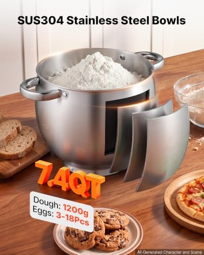 VEVOR 7.4 Qt Tilt Head Stand Mixer 500W Metal Electric Dough Mixer