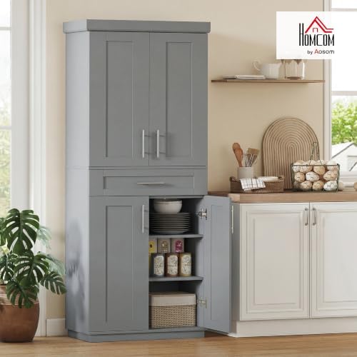 HOMCOM 72" Kitchen Pantry Storage Cabinet, Freestanding Cupboard, Gray