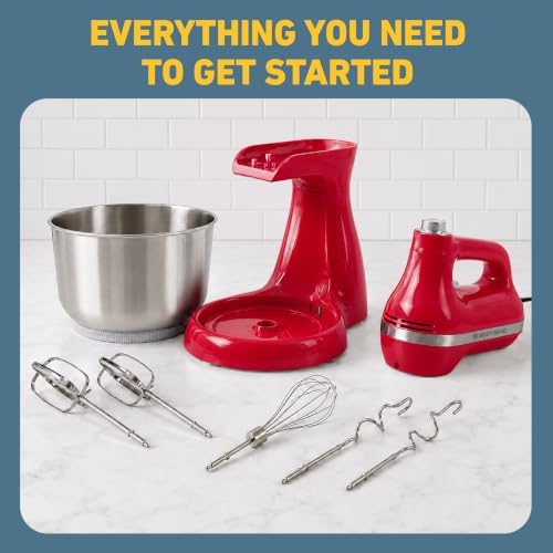 West Bend Two Sweet 2-in-1 Hand & Stand Mixer, 11 Speeds with Turbo Boost, 4.4 Qt Rotating Bowl, Dough Hooks, Beaters & Whisk, Tilt-Head Design, 550 Peak Watts, Red