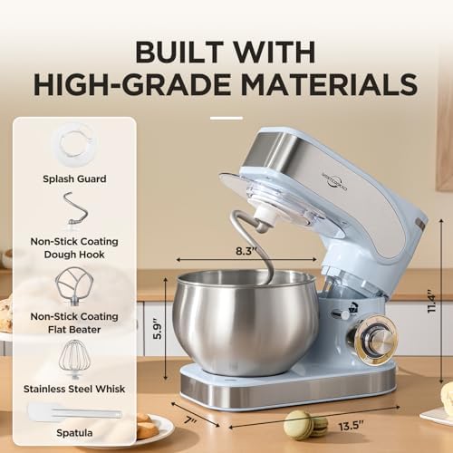 3-IN-1 Electric Stand Mixer 5.3QT 6-Speed with Pulse Function Blue