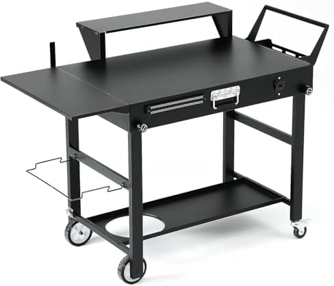Grill Cart for Blackstone 22 Inch Griddle, 31" Tall Foldable Outdoor Griddle Table with Wheels, BBQ Prep Station with Side Shelf, Bar Top Shelf & Lower Storage