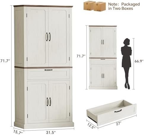 Ball & Cast 71" Kitchen Pantry Cabinet with Adjustable Shelves, White
