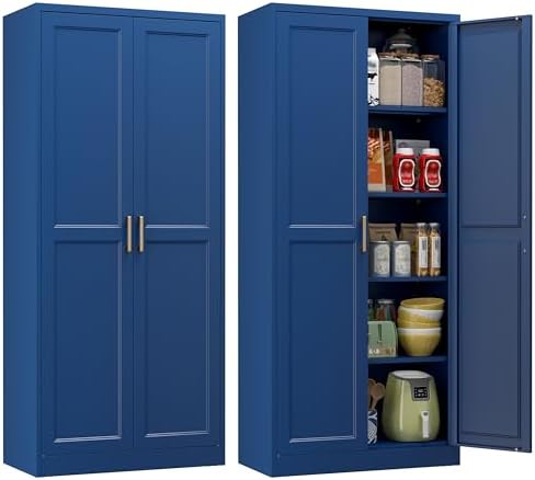 Polup 71" Blue Metal Kitchen Pantry Storage Cabinet with Doors and Shelves