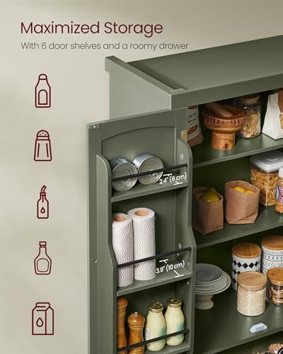 VASAGLE Pantry Cabinet, Freestanding Tall Cupboard with a Drawer