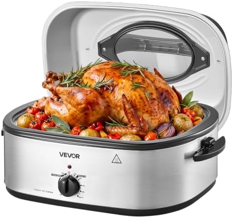 VEVOR Electric Roaster Oven, 18 Qt 1450W, Turkey Roasting Pan, Viewing Lid