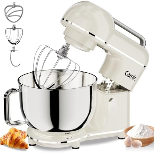 Camic 7.45 QT Tilt-Head Stand Mixer, Electric Mixer for Baking (White)
