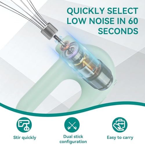 4 Speed Electric Hand Mixer, Electric Hand Mixer Whisk Wireless Rechargeable Handheld Egg Beater Adjustable Cordless Electric Whisk Hand Mixer 1500mAh Small Portable Handheld Mixer (Green)