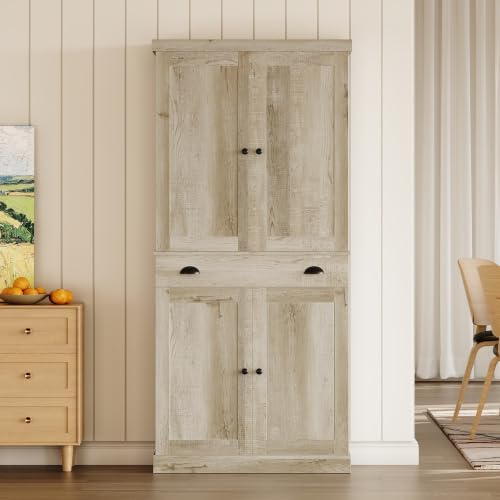 IRONCK 72" Kitchen Pantry Cabinet with Drawer and Sliding Racks
