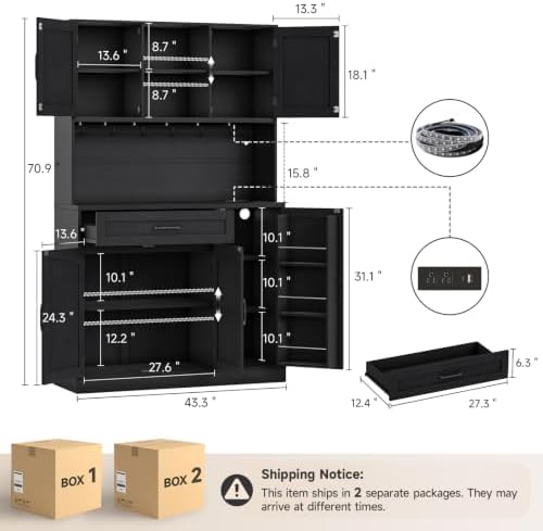 ComfyCorner 71" Pantry Cabinet, Kitchen Storage Cabinet with LED & Outlet
