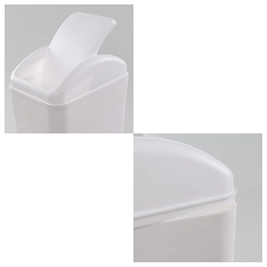 Vababa 1 Pack 3 Gallon Plastic Swing Top Trash Can, Slim Garbage Bin with Swing-Lid, White