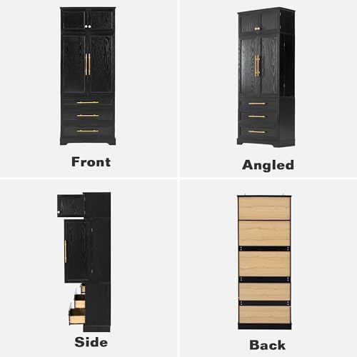 Merax 78.2" Tall Farmhouse Kitchen Pantry Cabinet with 8 Door Shelves, Storage Cabinet with 3 Adjustable Shelves, 3 Large Drawers, Versatile Cupboard for Kitchen, Dining & Bathroom, Ash Black
