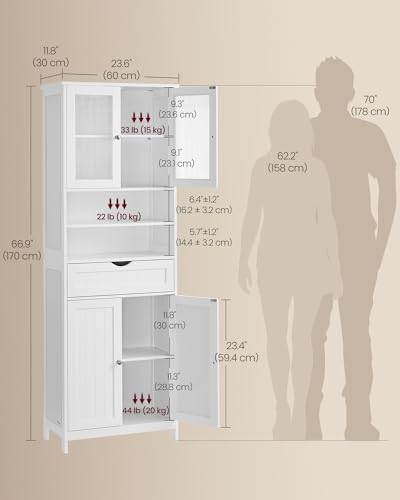 VASAGLE Storage Cabinet, Freestanding, Drawer, Open Compartments
