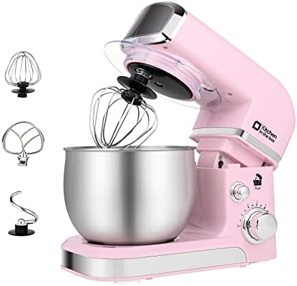 Kitchen in the box Stand Mixer,3.2Qt Small Electric Food Mixer,6 Speeds Portable Lightweight Kitchen Mixer for Daily Use with Egg Whisk,Dough Hook,Flat Beater (Pink)