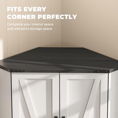 Dripex Tall Kitchen Pantry Cabinet with LED Light, 71" Corner Pantry White