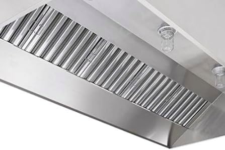 Commercial Kitchen Restaurant Duty Exhaust Hood, Wall Canopy Stainless Steel Exhaust Hood with Baffle Hood Filters, High Temperature Light Fixtures, and 16” Round Exhaust Riser (4' Long Hood)