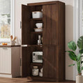Tall Farmhouse Kitchen Pantry Cabinet, Wood Cabinet with 4 Doors & Adjustable Shelves, Sturdy Frame, Anti-Tip Design, Bookcase for Kitchen/Dining/Office, 70.45 Inches, Walnut