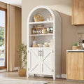 Arched Kitchen Pantry Cabinet with Doors, 5-Tier Open Display Shelf, White